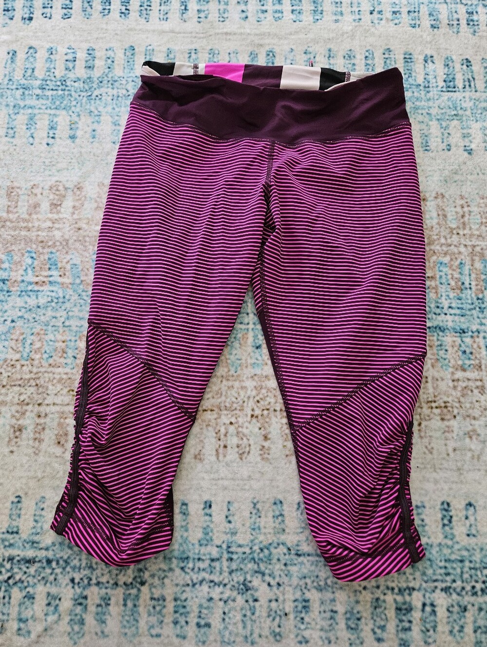 Striped Pink Lululemon Capri Workout Leggings